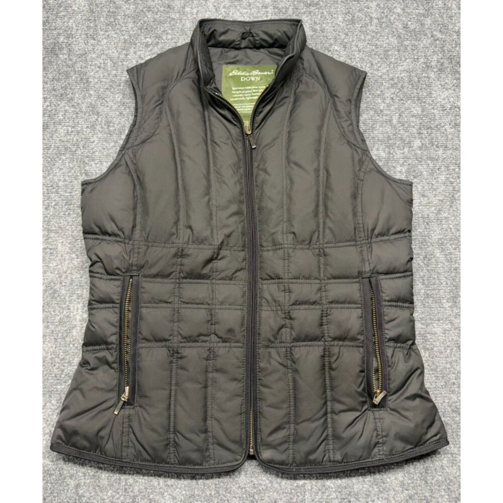Eddie Bauer Goose Down Vest Womens XS Black Quilted Puffer Full Zip Outdoor